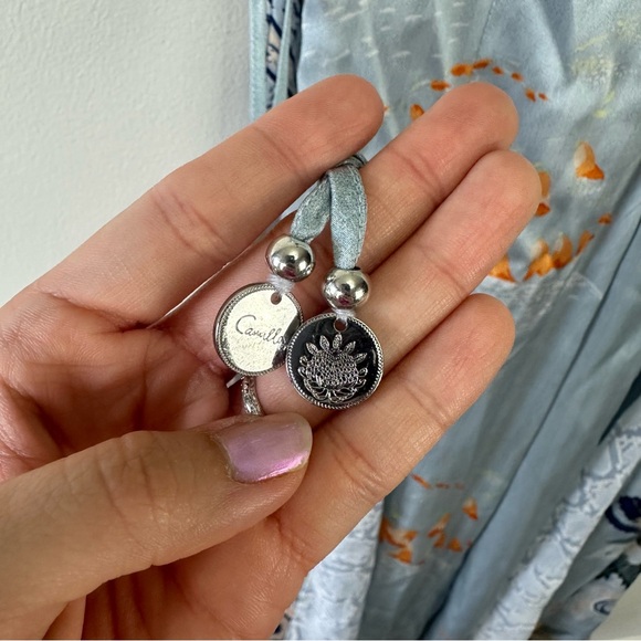 Camilla Light Blue Floral Wide-Leg Silk Pants - Picture 9 of 14